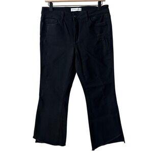 Flying Monkey Black Cropped Flare Jeans Distressed Raw Hem Side Slit Y2268BK